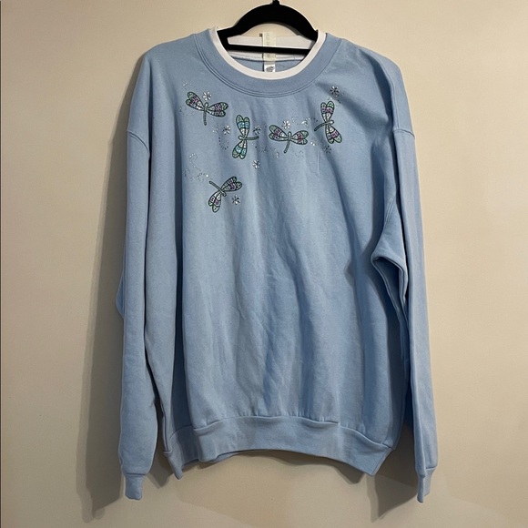 Light Blue Crewneck with Dragonfly Embroidery - Picture 2 of 7